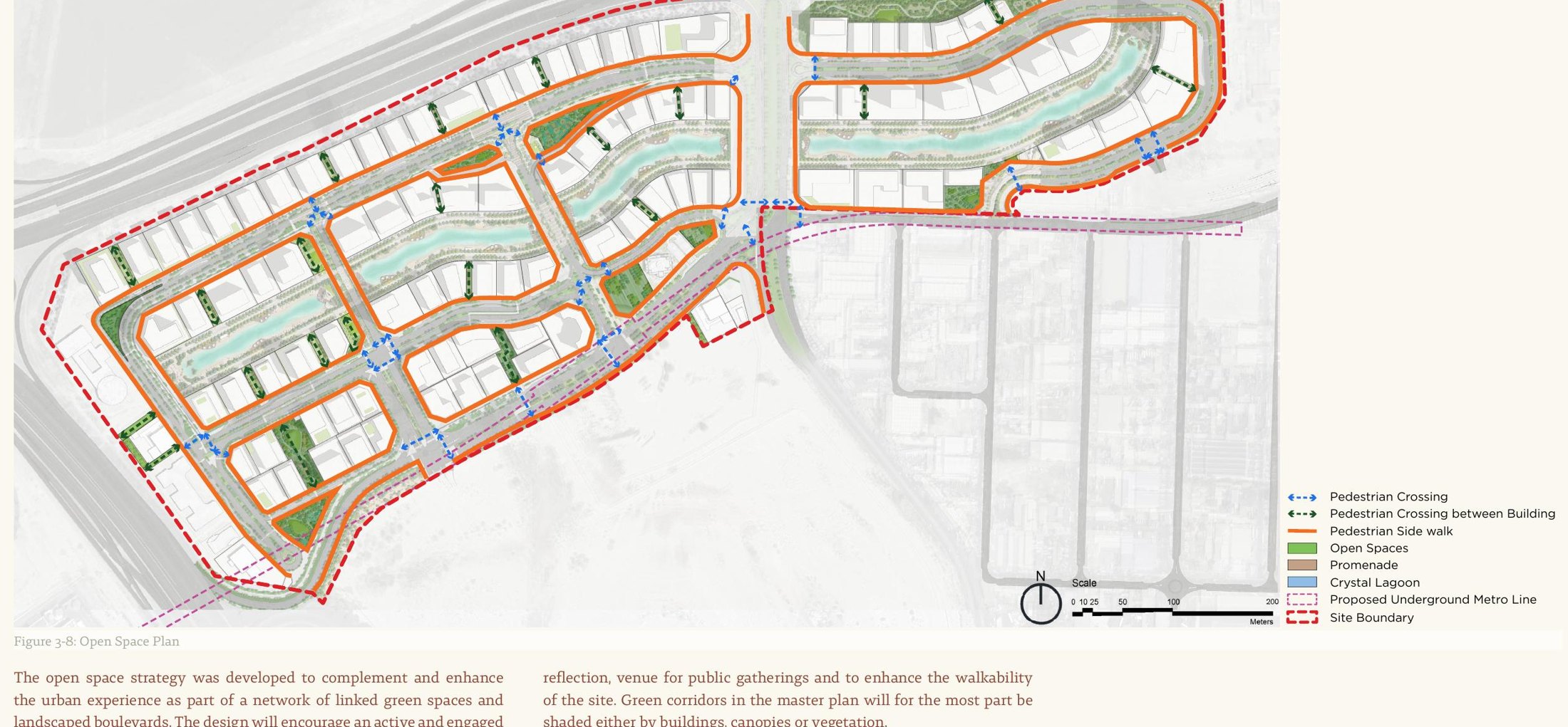 Plan prévisionnel des promenades, espaces verts et cheminements piétons de Meydan Horizon