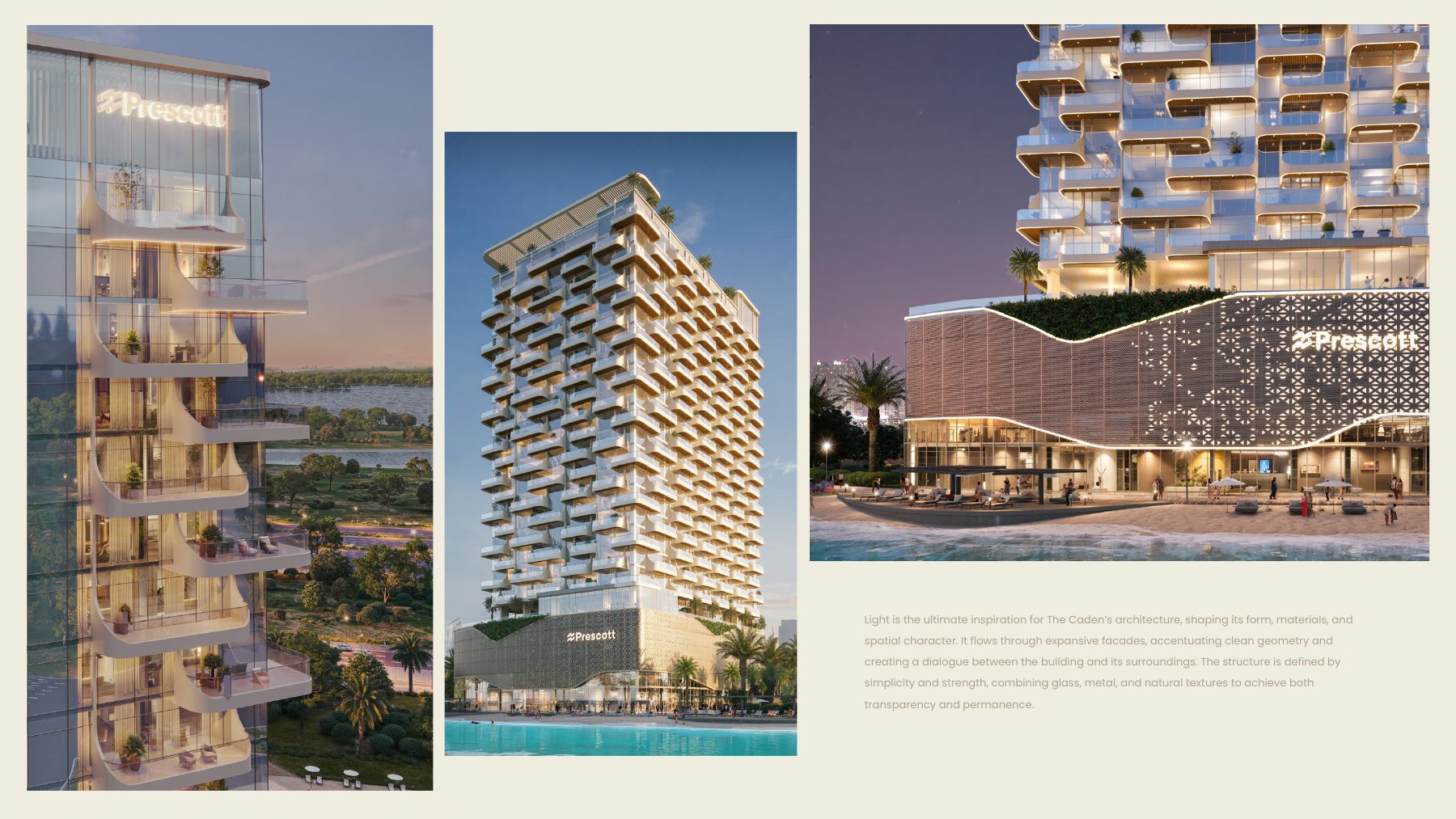 Architecture et terrasses de The Caden — images de synthèse