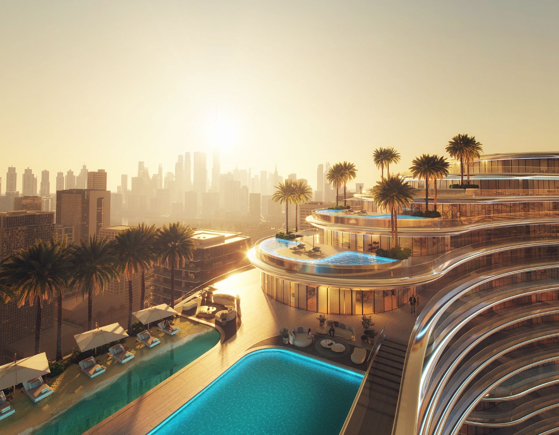 Sunset over the terraced pools