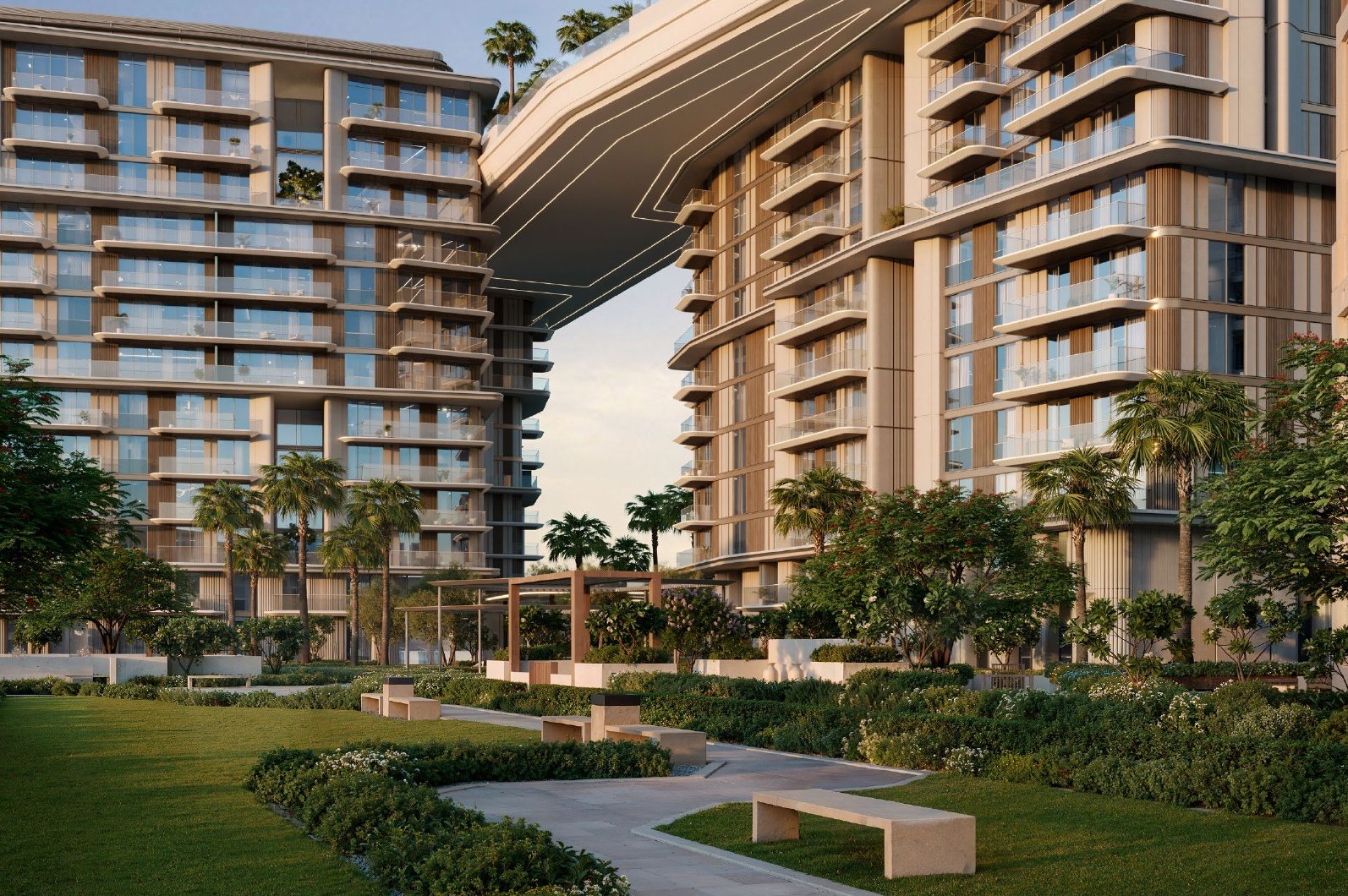 Courtyard and gardens below the skybridge